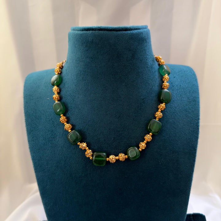 Green Stone With Golden Bead Neckpiece