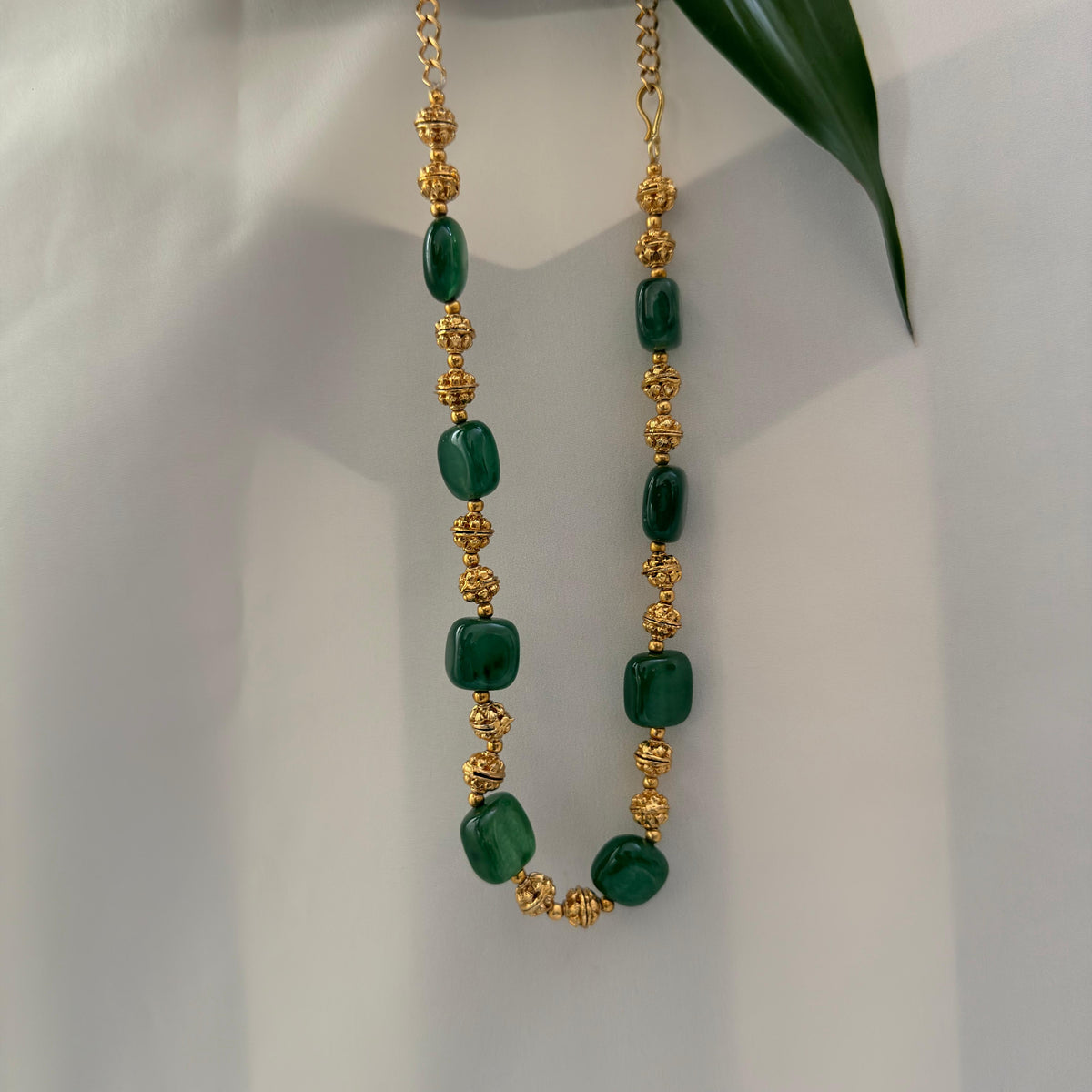 Green Stone With Golden Bead Neckpiece