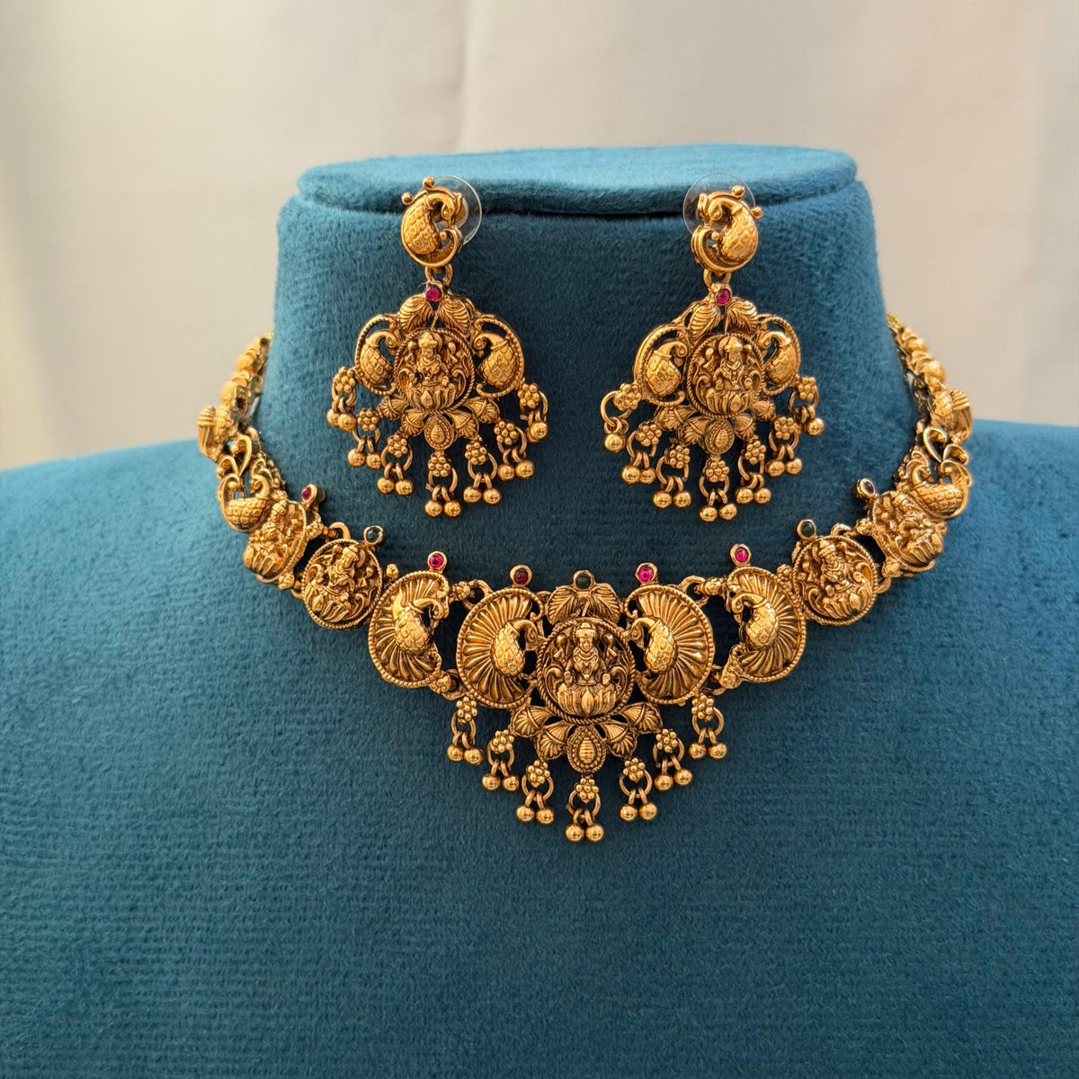 Lakshmi Temple Necklace — Golden Beads