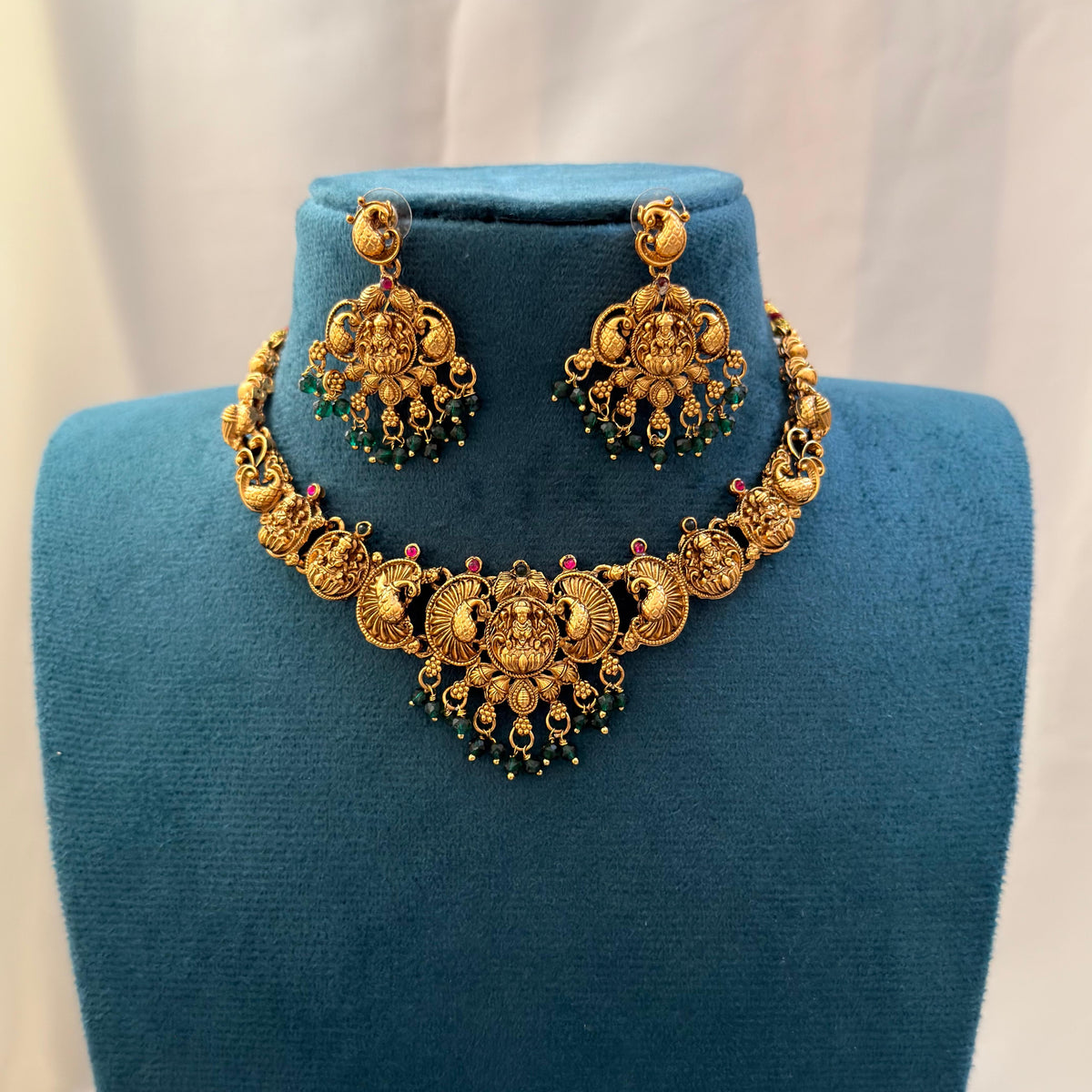 Lakshmi Temple Necklace — Green Beads