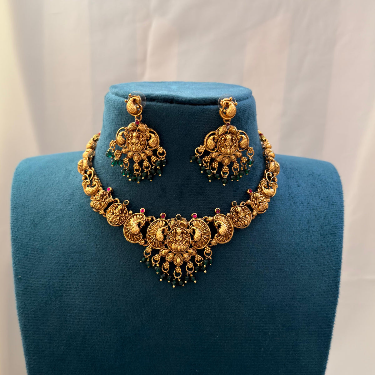 Lakshmi Temple Necklace — Green Beads