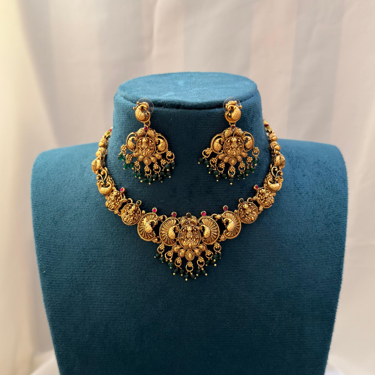Lakshmi Temple Necklace — Green Beads