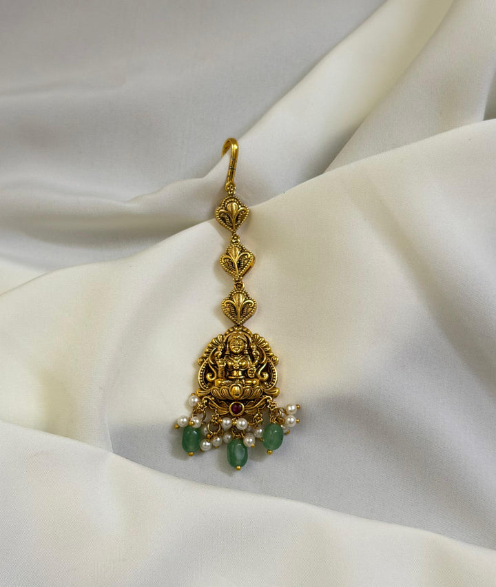 Lakshmi Maang Tika With Green Beads