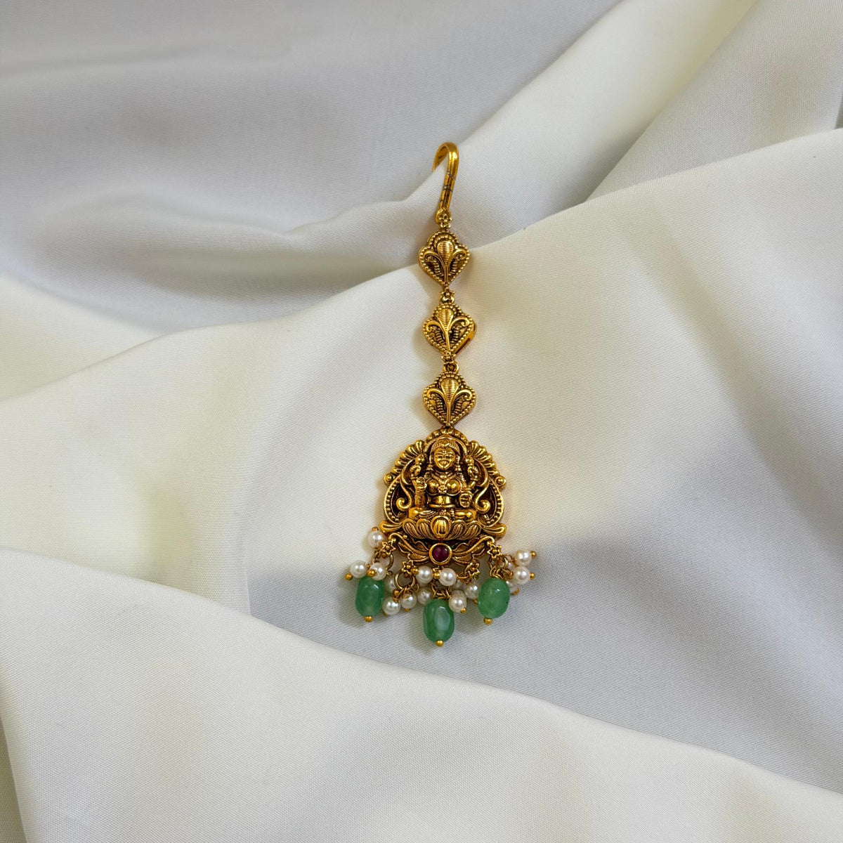 Lakshmi Maang Tika With Green Beads