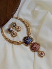 Enamel Kanti Set with Pink and White Stones — Blue