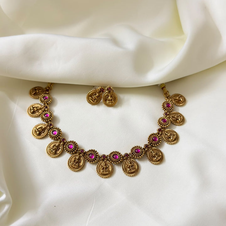 Pink Stone Antique Devi Necklace