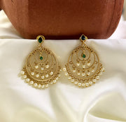 Hoop Earrings With Hanging Pearls — Green