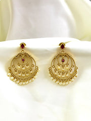 Hoop Earrings With Hanging Pearls — Red