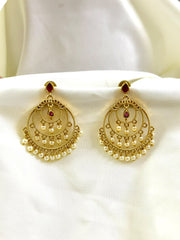 Hoop Earrings With Hanging Pearls — Red