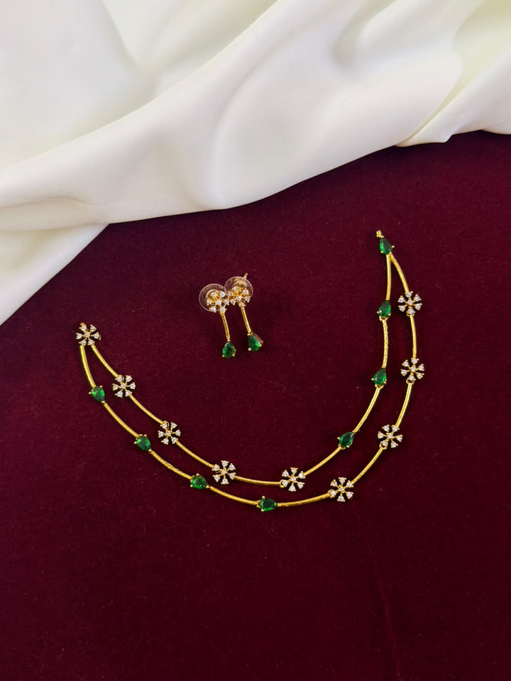 Premium Double Layer Cubic Zirconia Necklace — Green