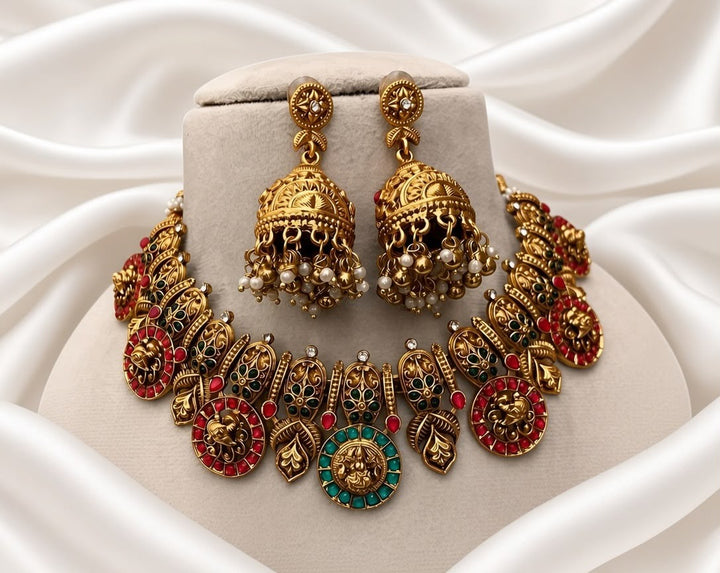 Antique Temple Pushpa Chakra Jewellery Set