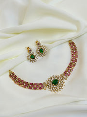 Premium Royal Ruby And Emerald AD Necklace