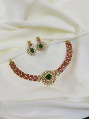 Premium Royal Ruby And Emerald AD Necklace