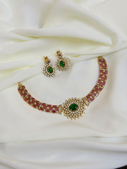 Premium Royal Ruby And Emerald AD Necklace
