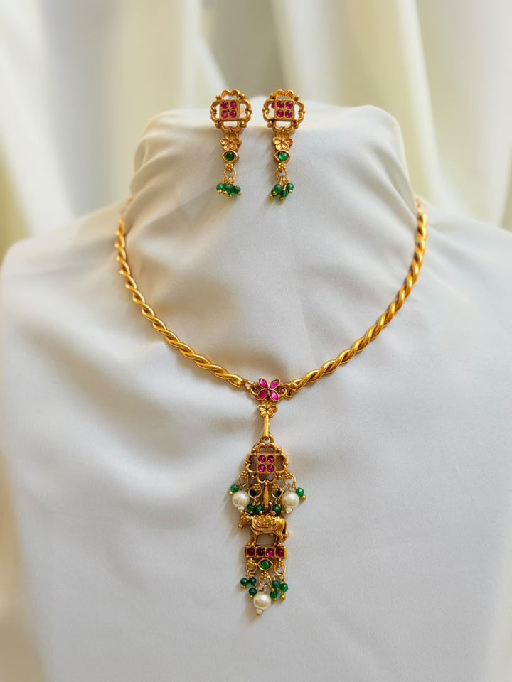 Premium Gold Lookalike Hasli Floral Nandi Set
