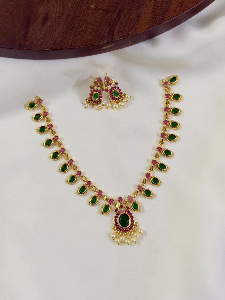 Premium Traditional Palakka CZ Stone Necklace