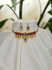 Premium Ruby And Green Guttapusalu Choker