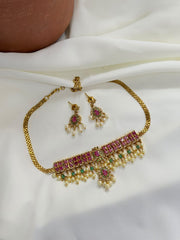 Premium Ruby And Green Guttapusalu Choker