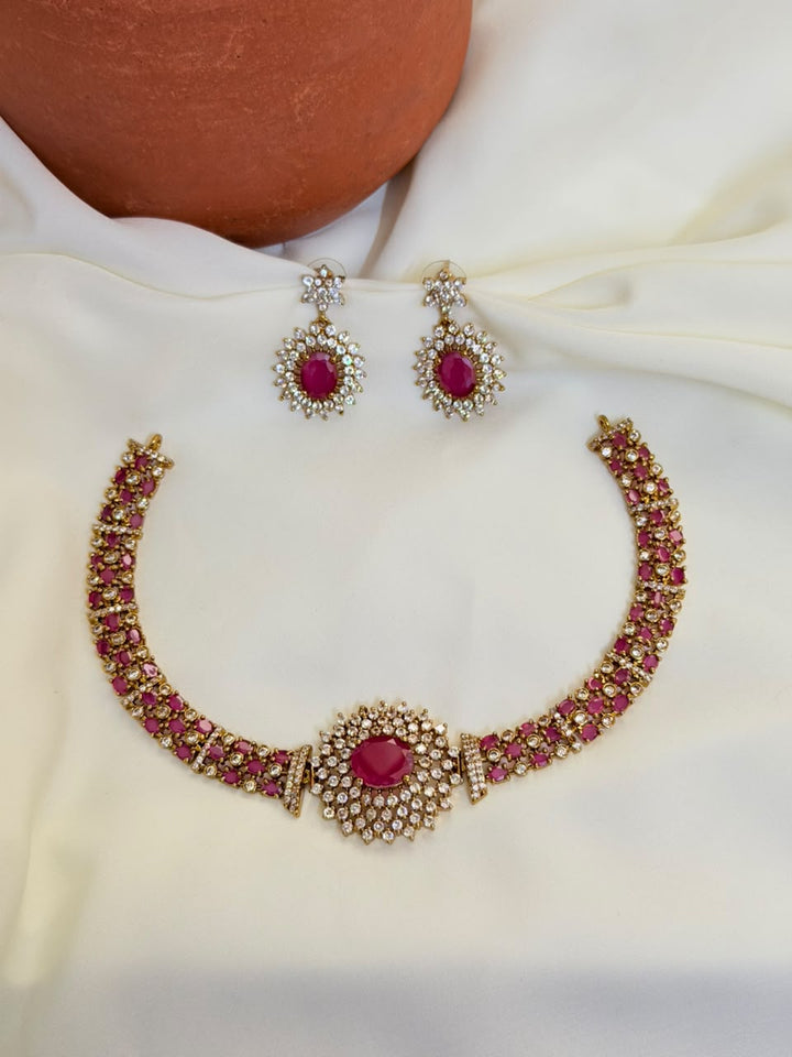 Premium Royal Ruby CZ Stone Necklace