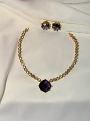 Premium Violet AD Stone Necklace With Studs
