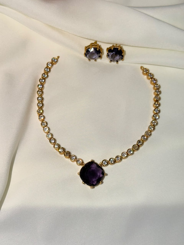 Premium Violet AD Stone Necklace With Studs