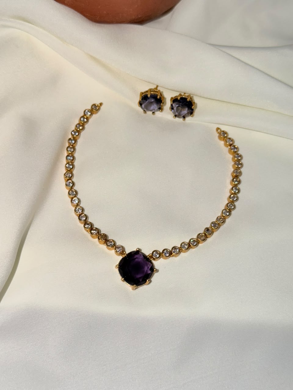 Premium Violet AD Stone Necklace With Studs