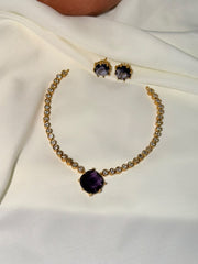 Premium Violet AD Stone Necklace With Studs