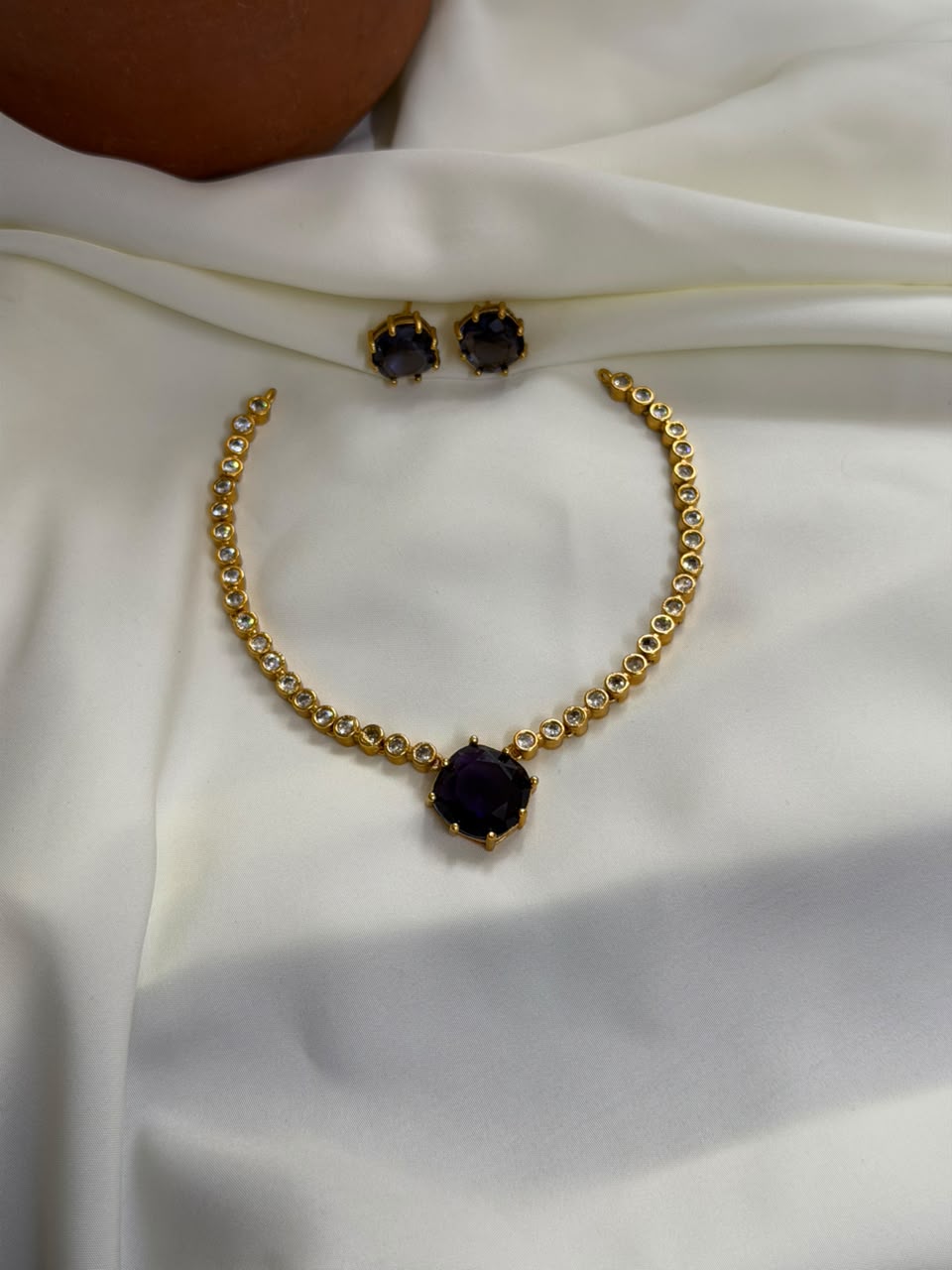 Premium Violet AD Stone Necklace With Studs