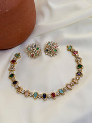 Premium AD Stone Navaratna Necklace