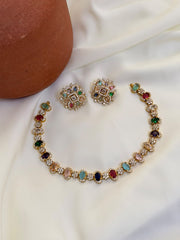 Premium AD Stone Navaratna Necklace