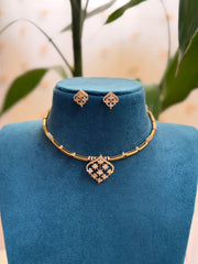 Floral Detachable Locket CZ Stone Hasli Necklace