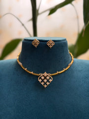 Floral Detachable Locket CZ Stone Hasli Necklace