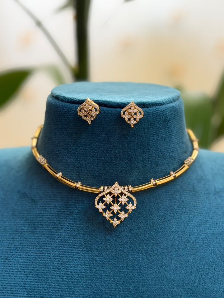 Floral Detachable Locket CZ Stone Hasli Necklace
