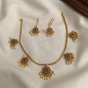 Floral Green and Pink Neckpiece with Earrings