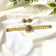 Anokhi 3 Line Pearl Choker With Earrings