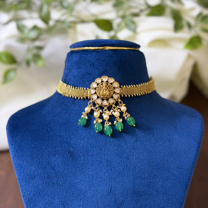 Devi Kundhan Choker With Green Stone Beads