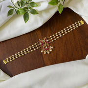 Chandra 3 Line Pearl Choker With Kemp Stone — Pink
