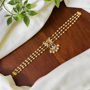 Chandra 3 Line Pearl Choker With Kemp Stone — White