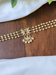 Chandra 3 Line Pearl Choker With Kemp Stone — White