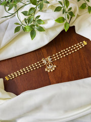 Chandra 3 Line Pearl Choker With Kemp Stone — White