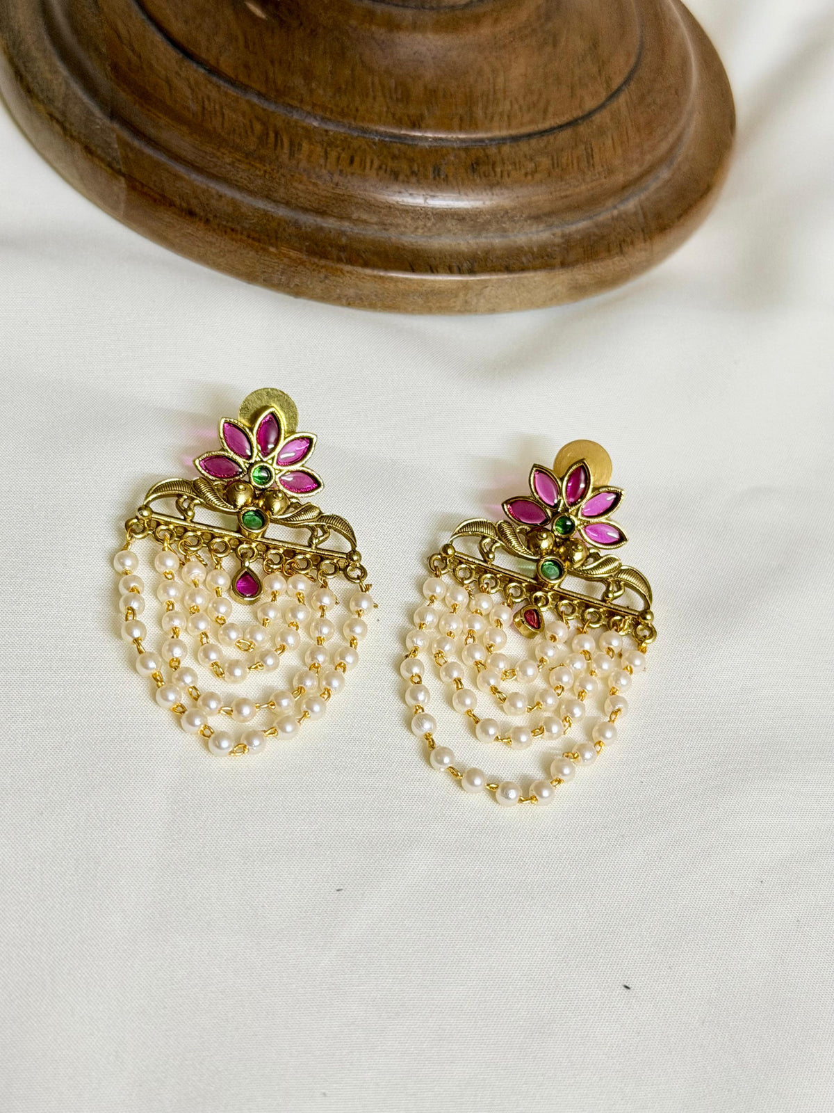Layered Pearl Earring with Kemp Stones — MULTI