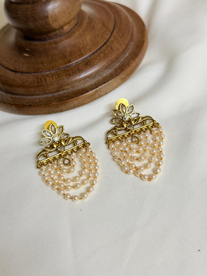 Layered Pearl Earring with Kemp Stones — WHITE