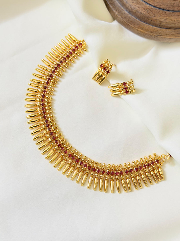 Mullamottu Mala With Ruby Stones With Earrings Micro Plated