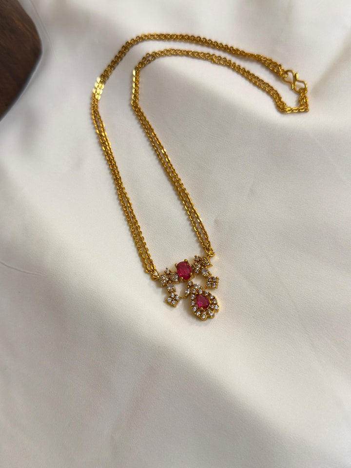 Ruby CZ Stone Pendant With Chain