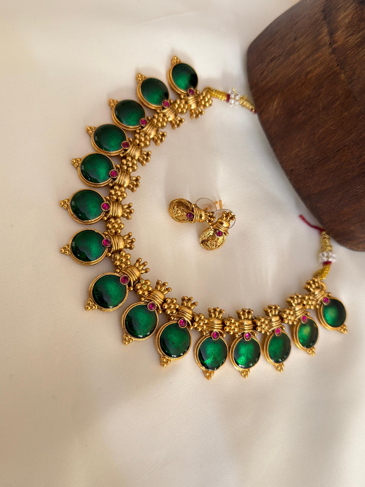 Palakka Enamel Round Neckpiece Green Colour Without Idol