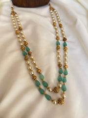 2 Layered Pearl & Blue Beads Long Chain