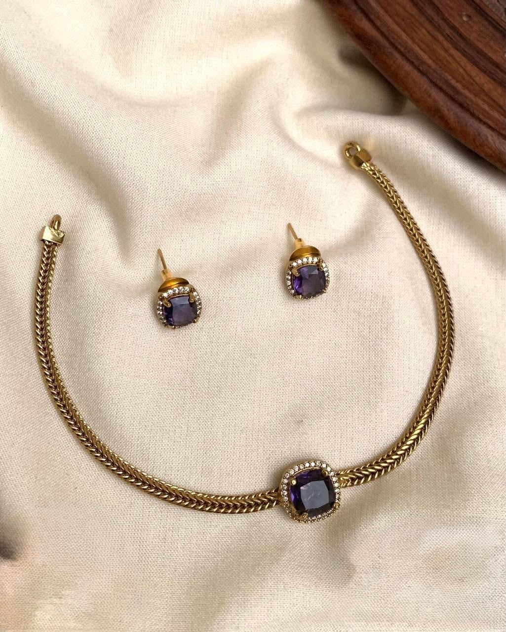 AD Stone Short Choker — Purple