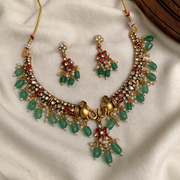 Elephant Antique Kemp Stone Necklace with Green Beads