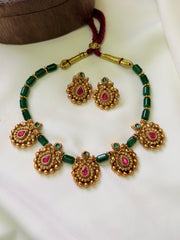 Pancha Floral Green Bead Necklace