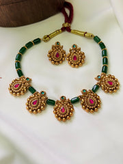 Pancha Floral Green Bead Necklace